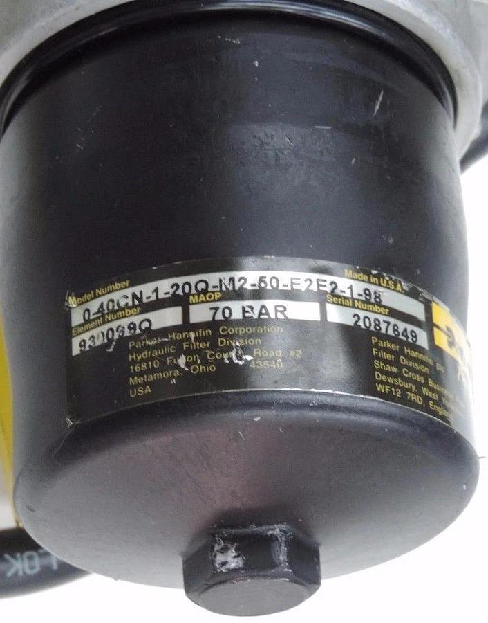 Used PARKER 0-40CN-1-20Q-M2-50-E2E2-1-98 FILTER SYSTEM 70 BAR ELEMENT NO. 930099Q