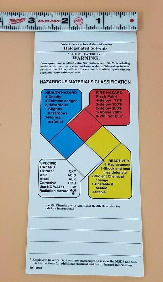 Used LOT OF 57 NEW HAZARDOUS MATERIAL CLASSIFICATION TAGS DC-1040, 3''X7''