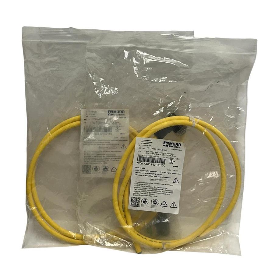 Used 2 MURR ELEKTRONIK 7700-A4031-U1C0150 / 7700A4031U1C0150 MINI (7/8) 4P 1.5M NSMP