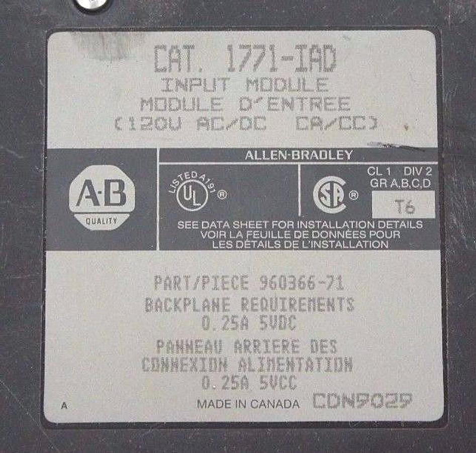 Used ALLEN BRADLEY 1771-IAD INPUT MODULE P/N 960366-71 1771IAD