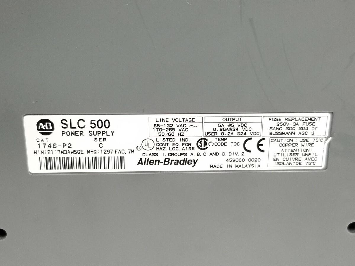 Used ALLEN BRADLEY 1746-A7 SER. B RACK W/ 1746-P2 , 1747-L542 , HSTP1 , HSRV , IB16