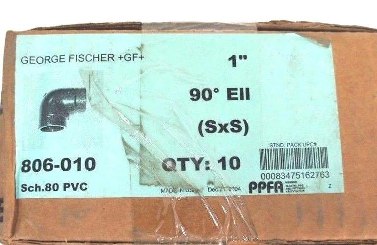 Used BOX OF 10 NEW GEORGE FISCHER 806-010 SCH. 80, 1" PVC 90 DEG ELBOWS, 806010