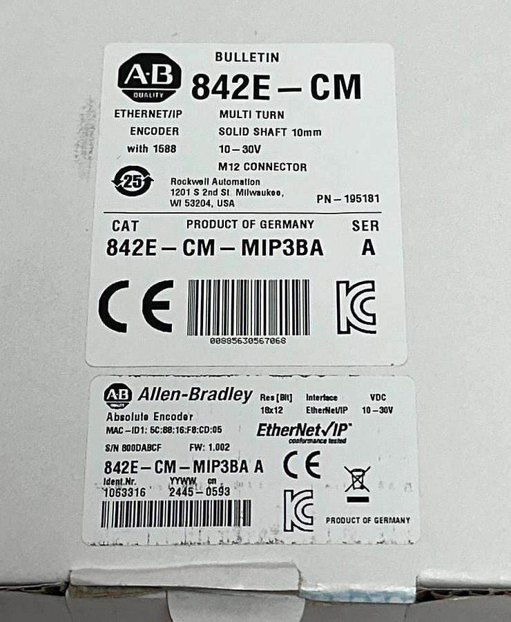 ALLEN BRADLEY 842E-CM-MIP3BA /A EtherNet/IP ENCODER CIP MOTION 842E-CM 10mm NSMP