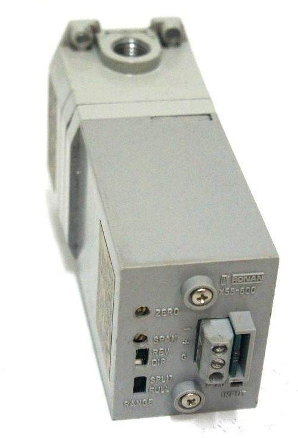 Used RONAN ENGINEERING X55-600-GP-1-SM TRANSDUCER X55-600-GP, 36VDC, 3-15PSIG