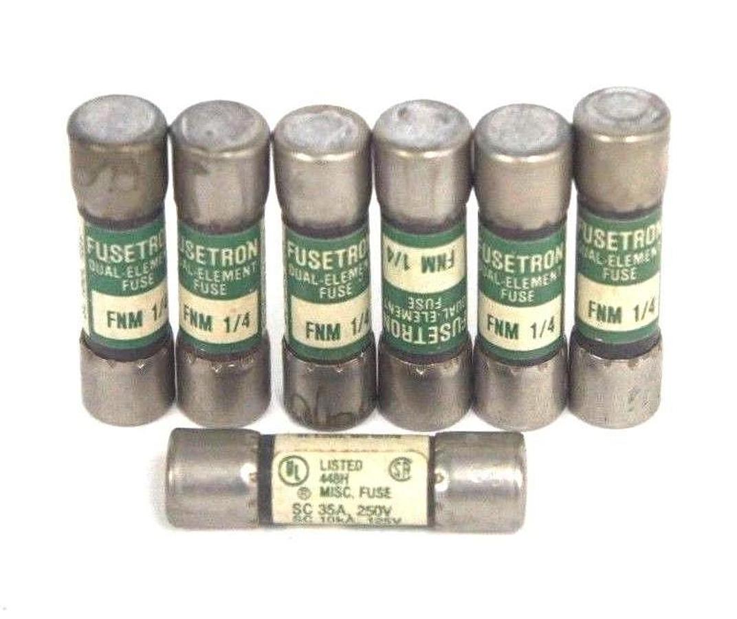 Used LOT OF 7 BUSSMANN FUSETRON FNM 1/4 FUSES 1/4AMP, 250VAC, FNM14