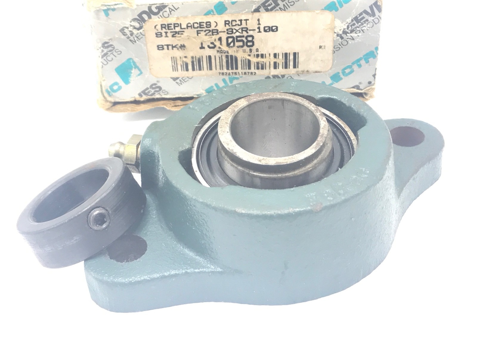 Used NIB DODGE F2B-SXR-100 FLANGE BEARING W/ COLLAR, 1" BORE, CAST IRON 2-BOLT