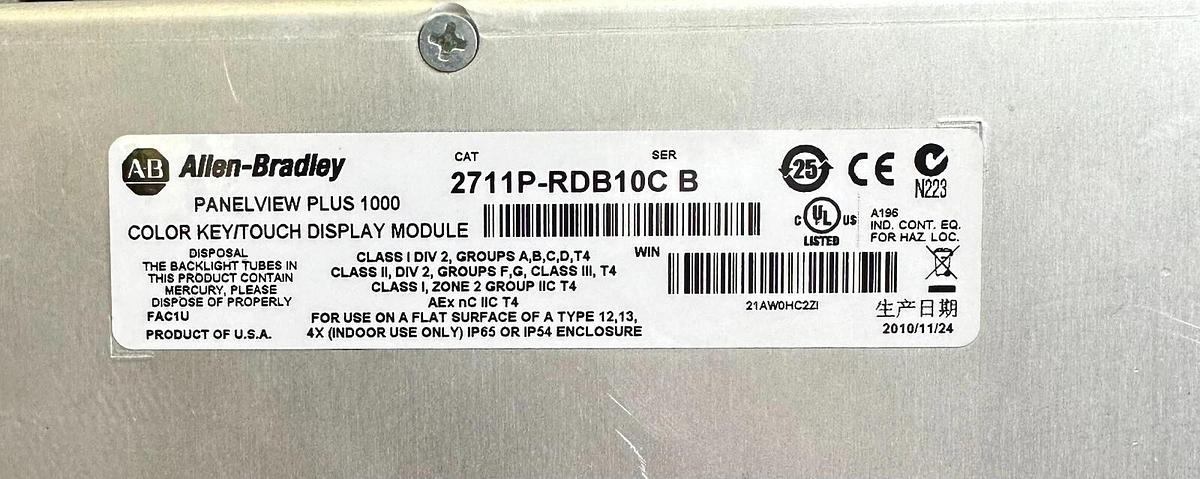 Used ALLEN BRADLEY 2711P-B10C4D1 /A PanelView Plus 1000 KEY/TOUCH Enet 2711PB10C4D1