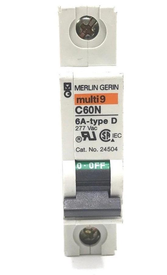 Used MERLIN GERLIN 24504 CIRCUIT BREAKER C60N, 6A, TYPE D, 277 VAC