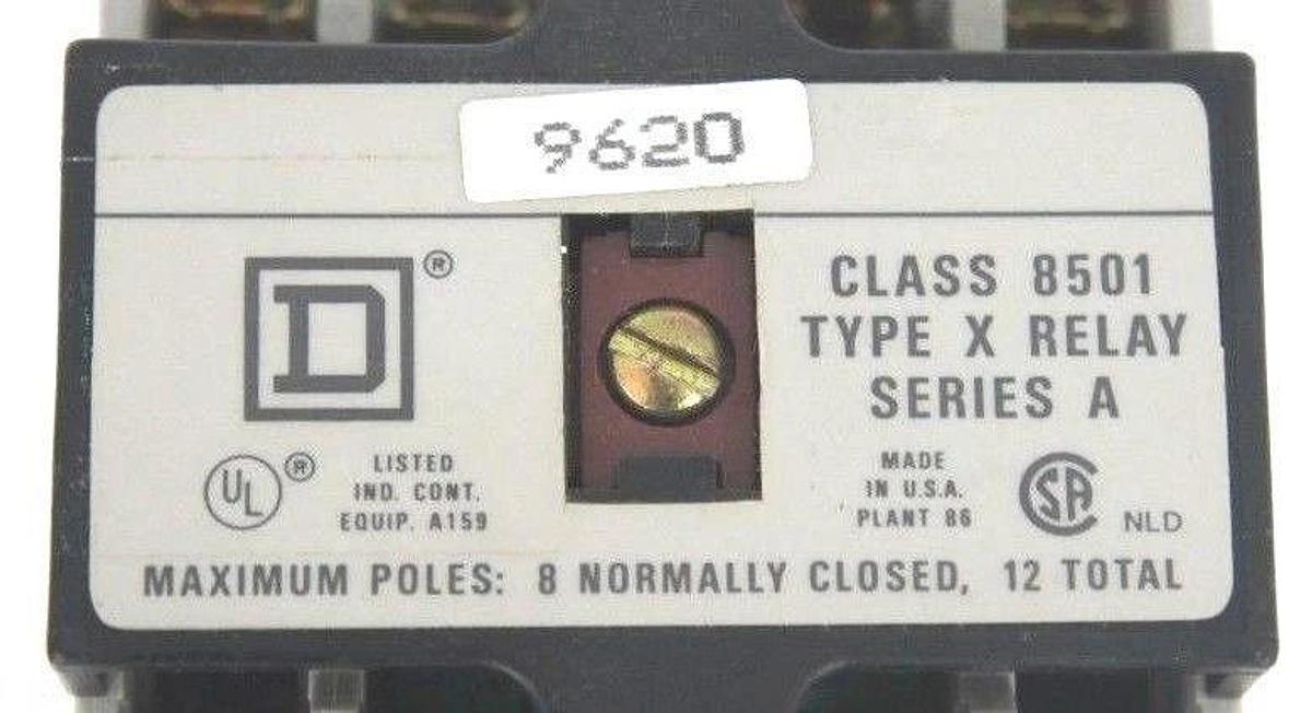 Used SQUARE D 8501-X0-60 CONTROL RELAY FORM 9620 SER A 8501-XO-60 8501X060