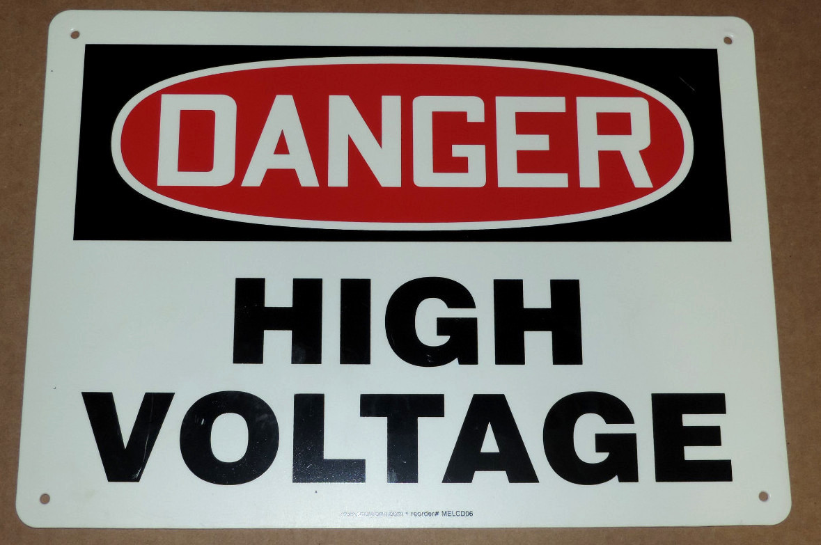 Used NEW LOT OF 2 VINYL "DANGER HIGH VOLTAGE" MELCD06 MELC114VS 10" x 14" SIGN