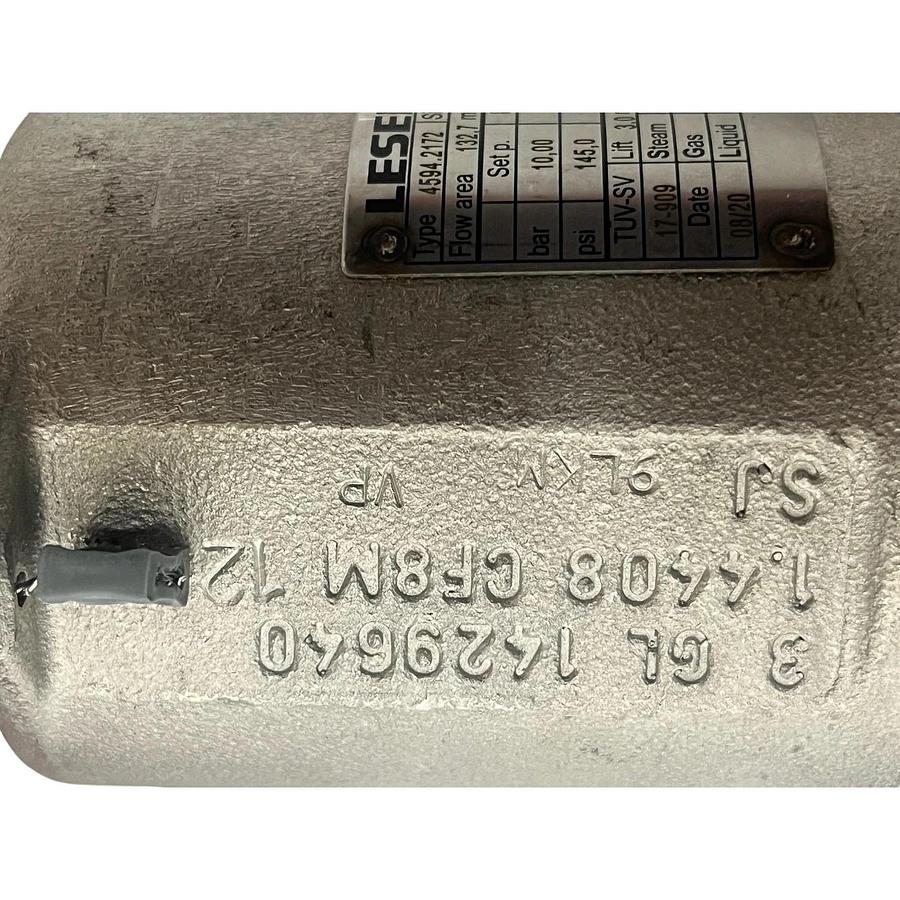 LESER 4594.2172 Safety Relief Valve 10 Bar 3/4" x 1" 316L SS New Surplus w/ Tag