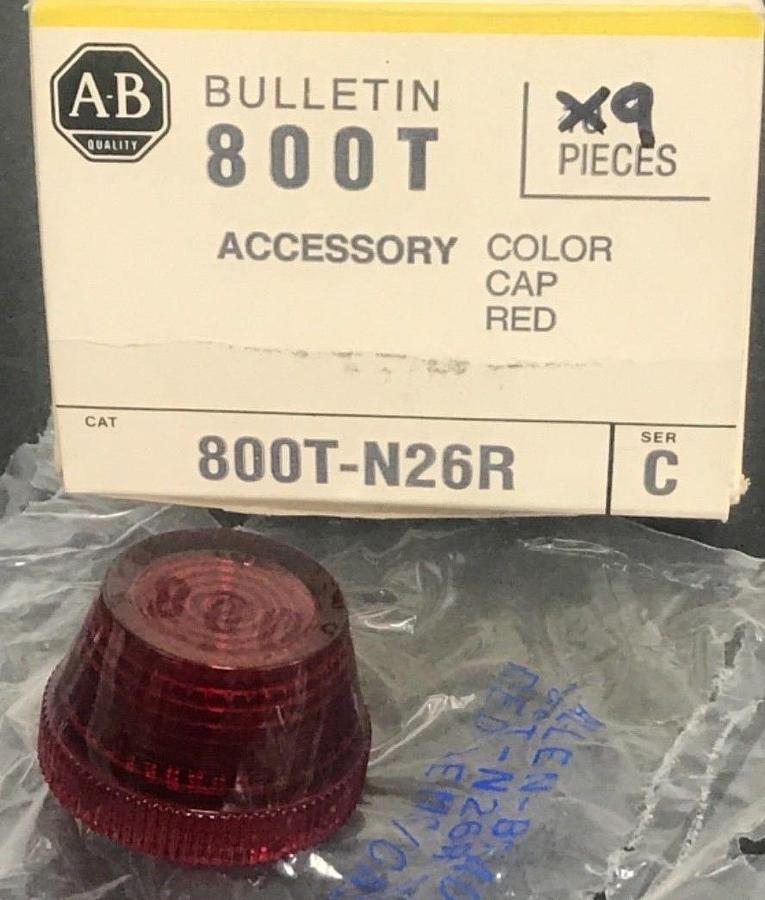 Used LOT OF 9 NIB ALLEN BRADLEY 800T-N26R RED COLOR CAP SER. C, 800TN26R