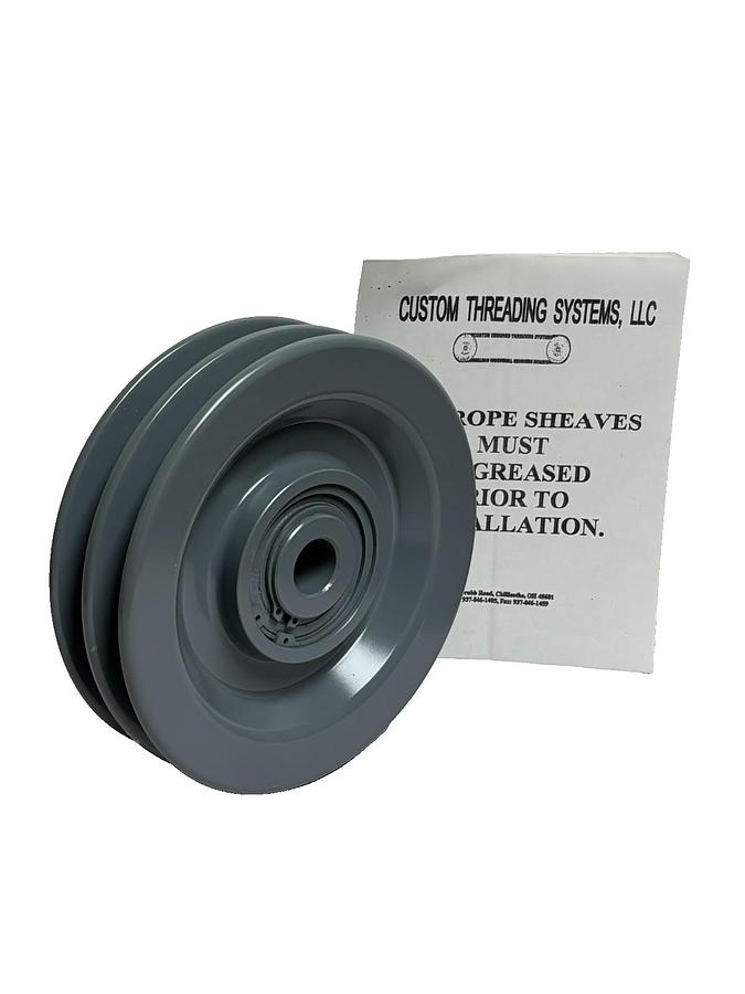 Used Custom Threading Systems 2 Groove Rope Sheave 1-1/4" Bore Industrial Pulley