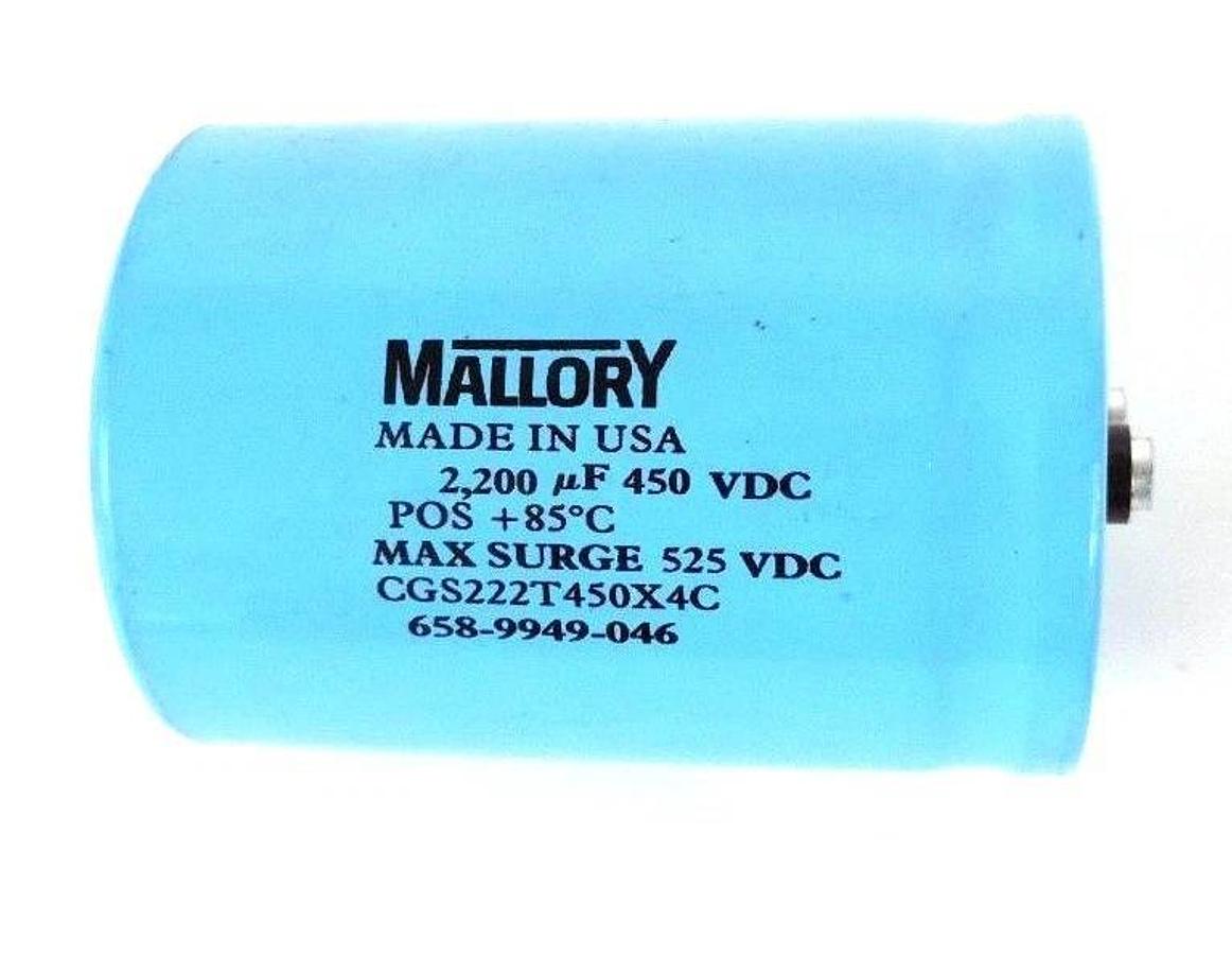 Used MALLORY CGS222T450X4C CAPACITOR MAX SURGE 525 VDC