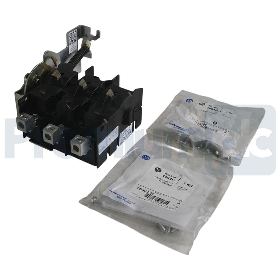 Surplus Allen Bradley 1494U-D100 /A Disconnect Switch 100A w/Lugs & Hardware Kit 885630944197