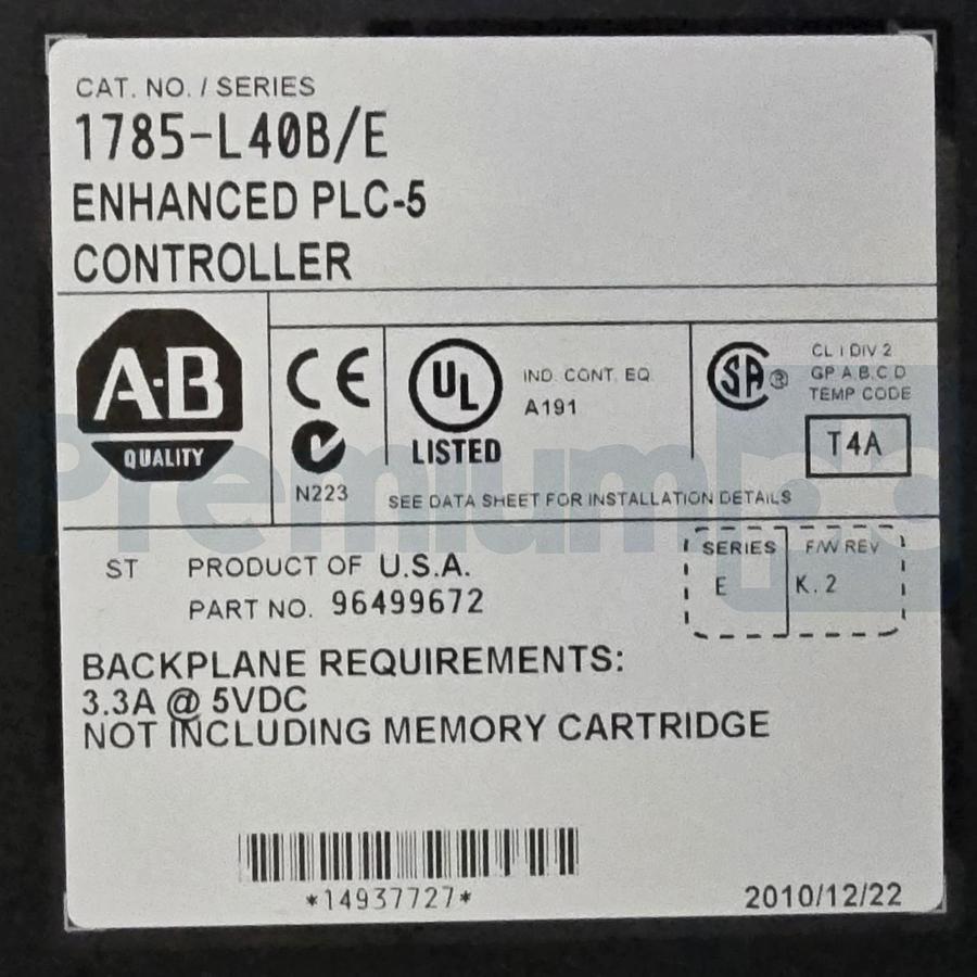 ALLEN BRADLEY 1785-L40B/E ENHANCED PLC-5/40 CONTROLLER F/W REV K.2 MFD 2010 NSMP