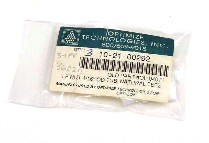 LOT OF 3 NEW OPTIMIZE TECHNOLOGIES 10-21-00292 LP NUT 1/16'' OD TUB NATURAL TEFZ