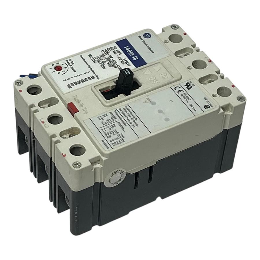 Used Allen-Bradley 140M-I8P-D10-CXM (A) 100A 3 Pole Motor Circuit Protector Breaker