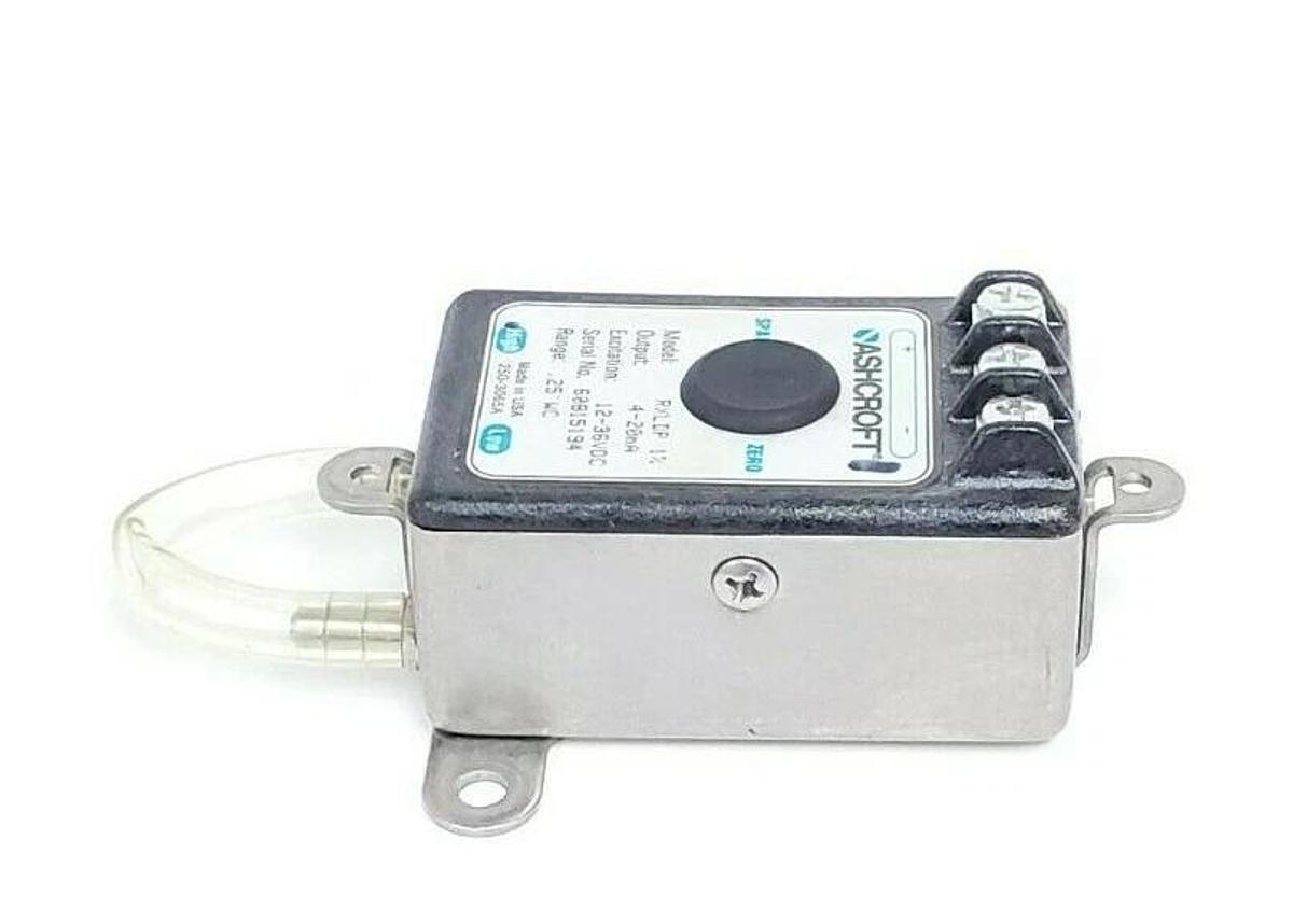 Used ASHCROFT RXLDP 1% PRESSURE TRANSMITTER 4-20mA, 12-36VDC, 0.25" WC RANGE