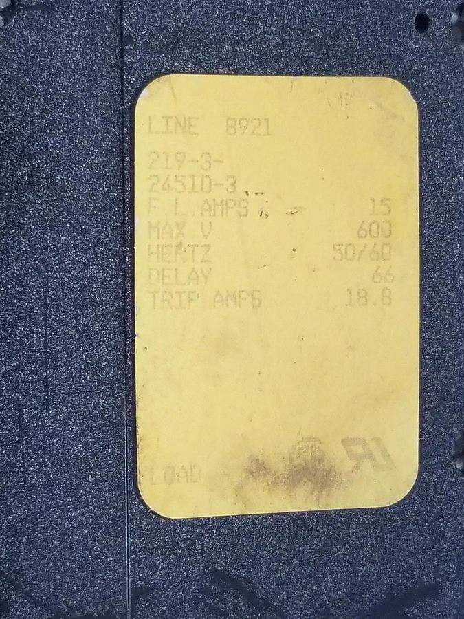 Used AIRPAX 219-3-24510-3 CIRCUIT BREAKER 600V 50/60HZ 18.8A 2193245103