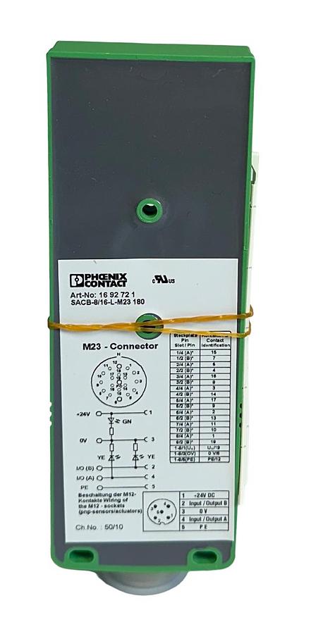 Used PHOENIX CONTACT SACB-8/16-L-M23 180 / 1692721 SENSOR / ACTUATOR BOX 24V NSMP