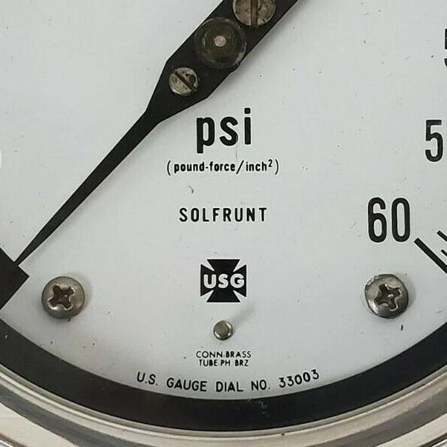 NEW U.S. GAUGE DIAL NO. 33003 SOLFRUNT PRESSURE GAUGE 0-60psi
