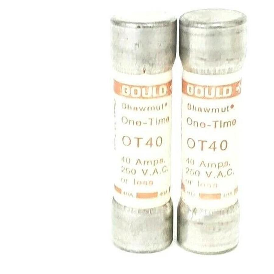 Used LOT OF 2 GOULD SHAWMUT ONE-TIME FUSES OT40, 40 AMPS