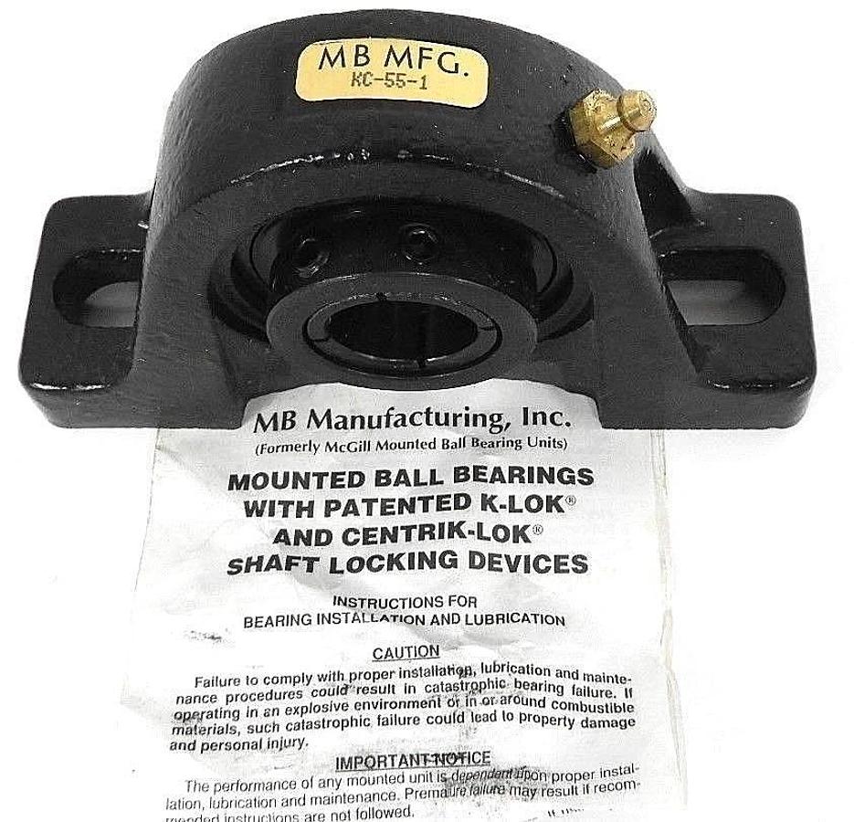 Used NIB MB MFG. KC-55-1 PILLOW BLOCK BALL BEARING 1INCH DIA 2BOLT KROWN REGAL SERIES