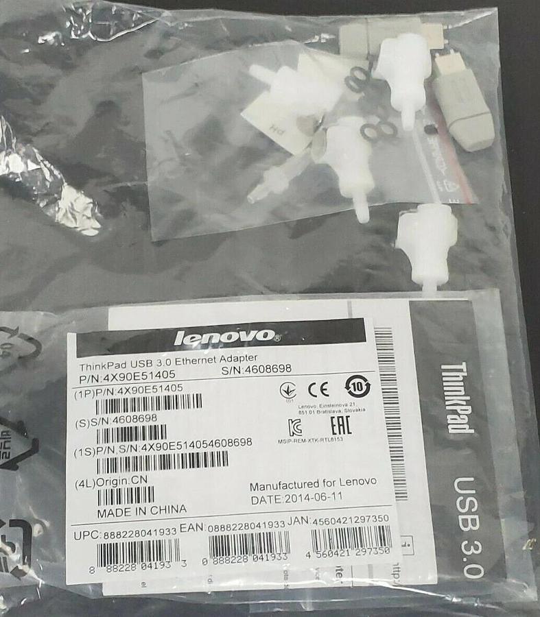 Used NEW LENOVA 4X90E51405 THINKPAD USB 3.0 ETHERNET ADAPTER KIT