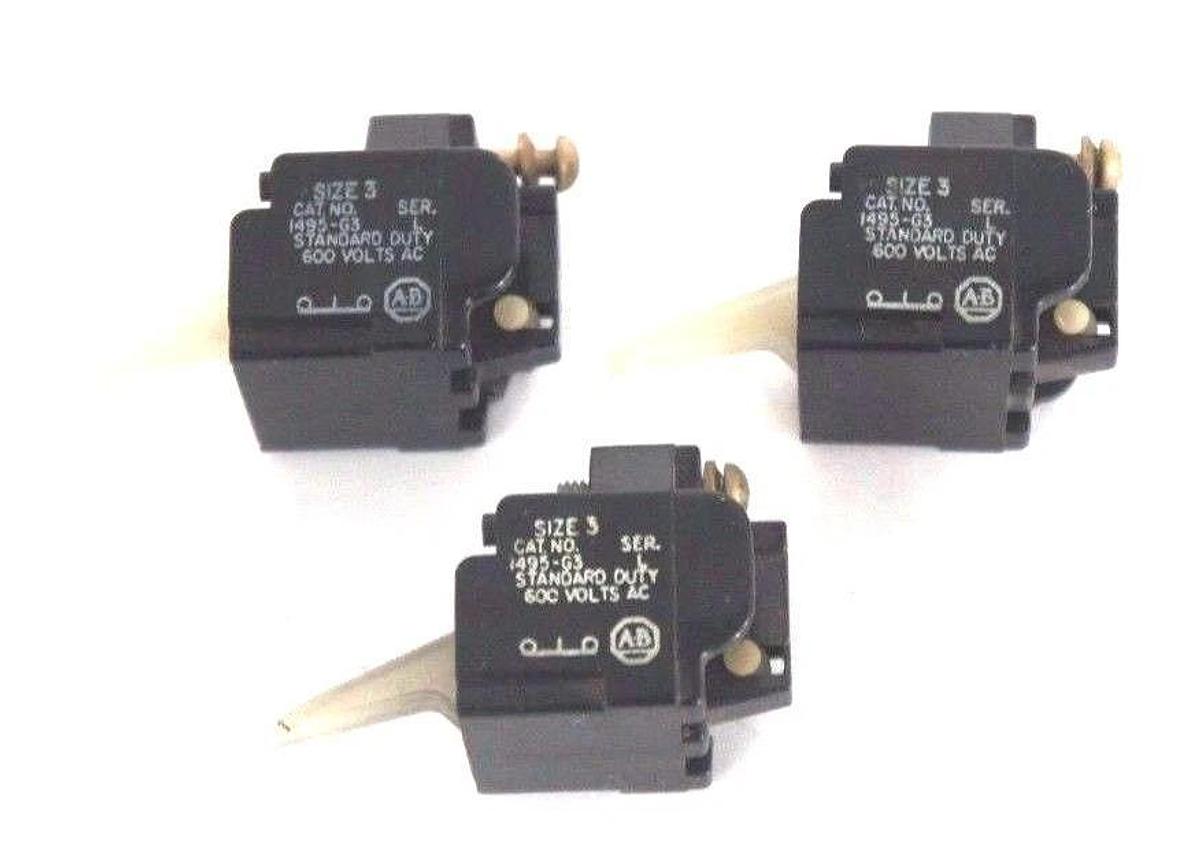 Used LOT OF 3 ALLEN BRADLEY 1495-G3 SIZE 3 CONTACTS SER L, 1495G3
