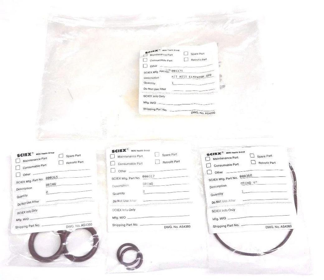 NEW MDX SCIEX O-RINGS FOR 001171 MIST ELIMINATOR SPR KIT 000365 000317 000362