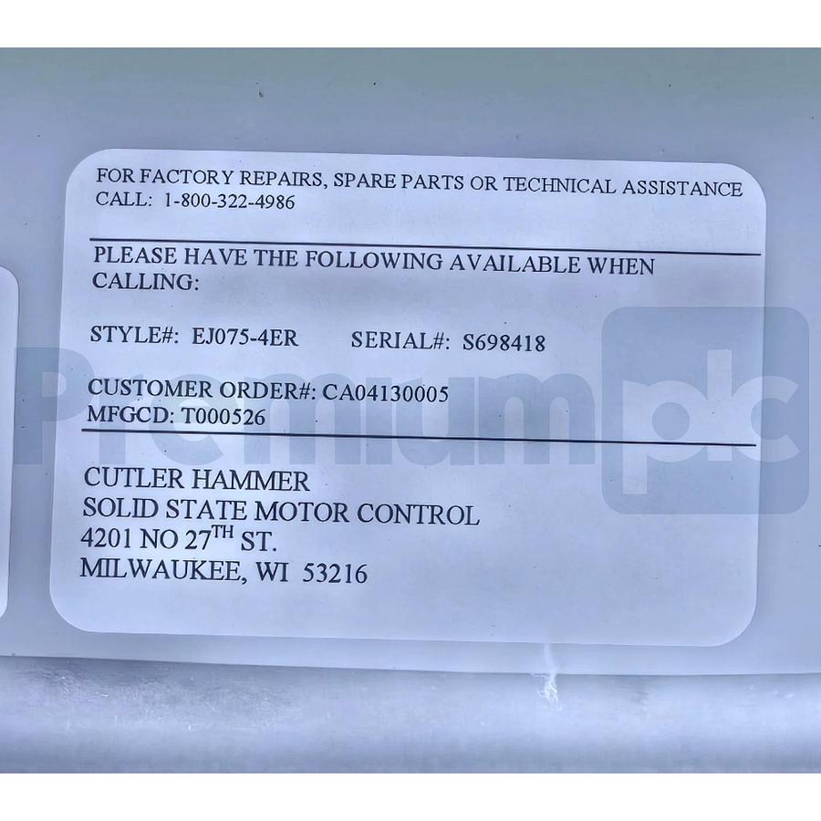 Cutler Hammer EJ075-4ER Easy-Start EJ Reduced Voltage Motor Starter 3D17187G01