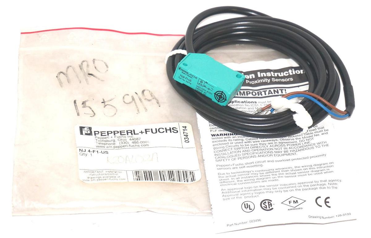Used NEW PERPPL+FUCHS NJ4-F1-US PROXIMITY SENSOR P/N: 34714, NJ4F1US