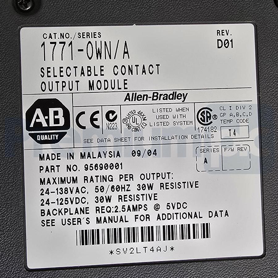 Used ALLEN BRADLEY 1771-OWN /A PLC-5 SELECTABLE CONTACT OUTPUT MODULE REV. D01 NSMP