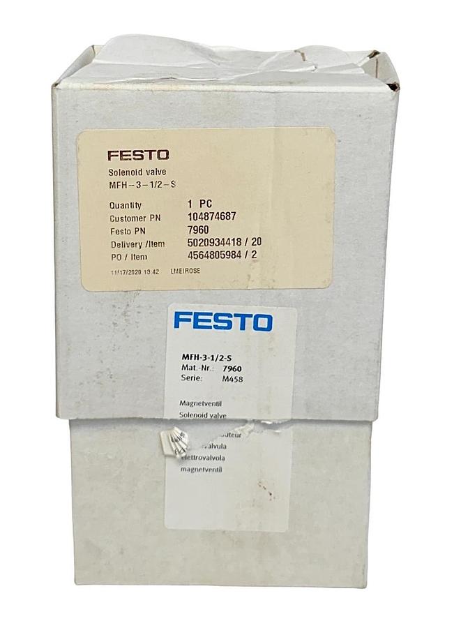 NEW FESTO MFH-3-1/2-S / 7960 ELECTRICAL AIR SOLENOID VALVE 3/2 52mm NSMP