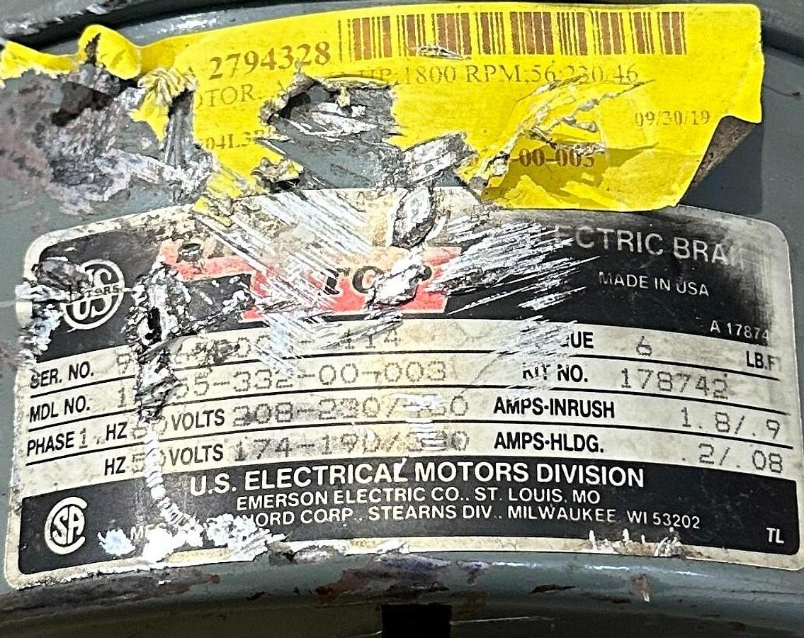 Used US ELECTRICAL MOTORS P63CPC-2870 / F012 UNIMOUNT 125 MOTOR 3/4HP W/ BRAKE NSNP