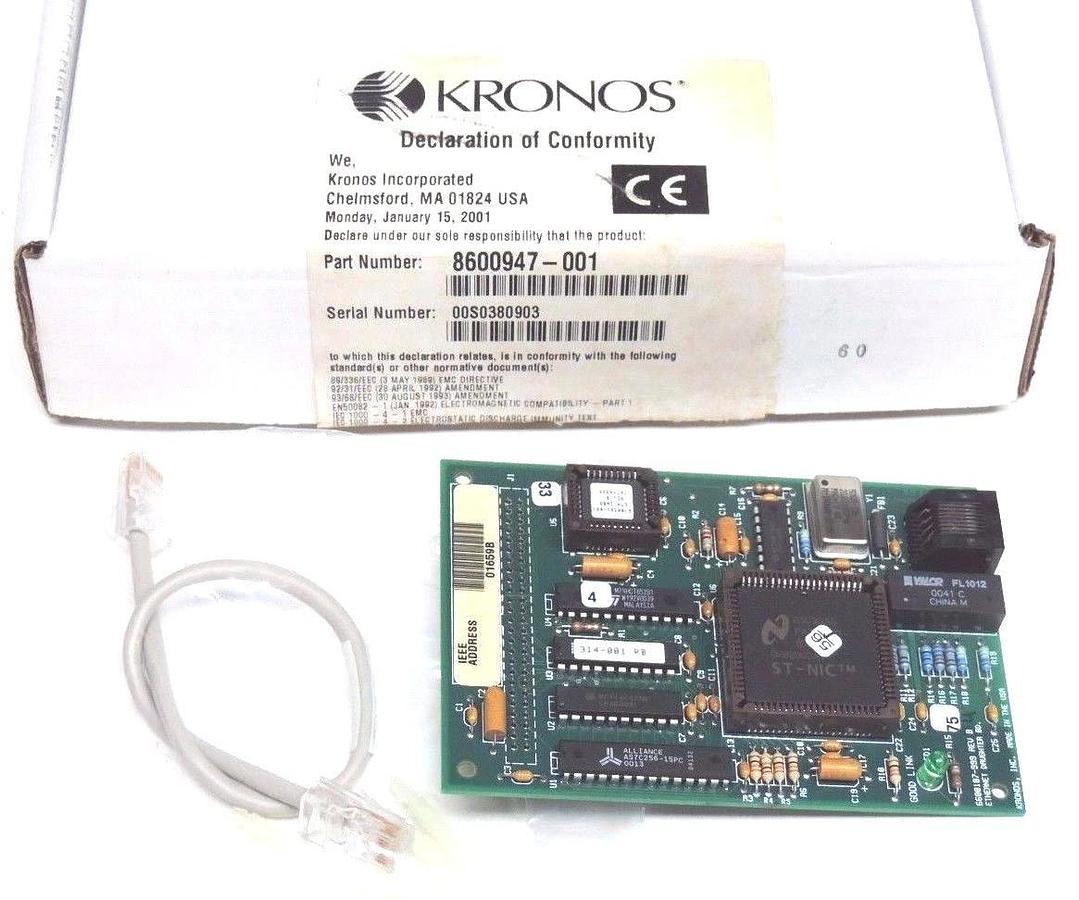 NIB KRONOS 8600947-001 ETHERNET BOARD KIT 6600187-999 REV. B, 8600947001