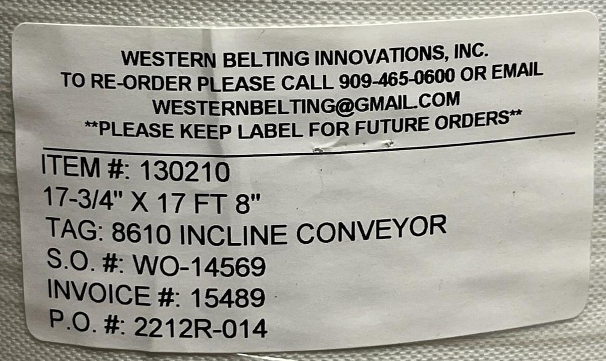 Used Western Belting 130210 White Polyurethane Conveyor Belt 17-3/4" x 17' 8" - NEW