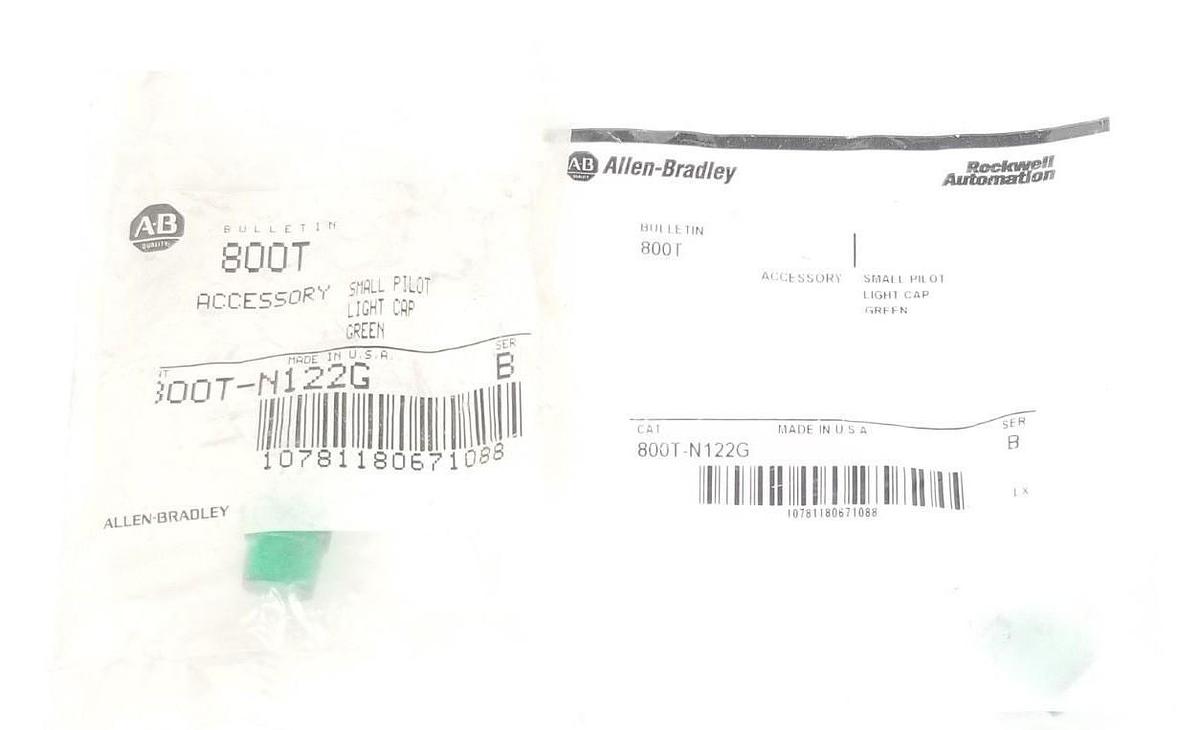 Used LOT OF 2 NEW ALLEN BRADLEY 800T-N122G SER. B PILOT LIGHT CAPS, GREEN, 800TN122G