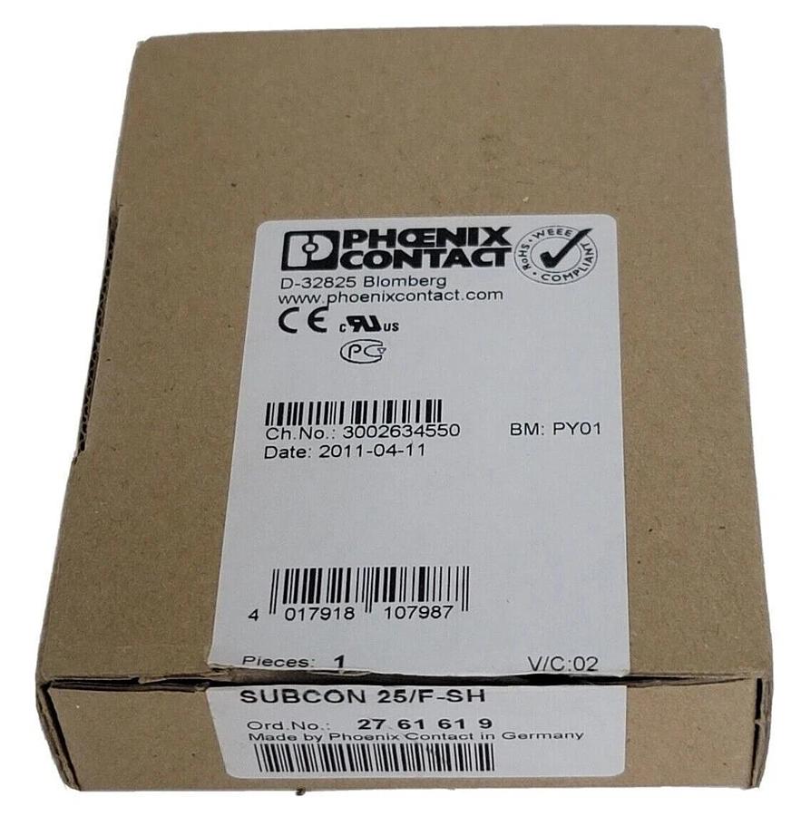 Used NIB PHOENIX CONTACT SUBCON 25/F-SH ORD. NO. 2761619 D-SUB CONNECTOR