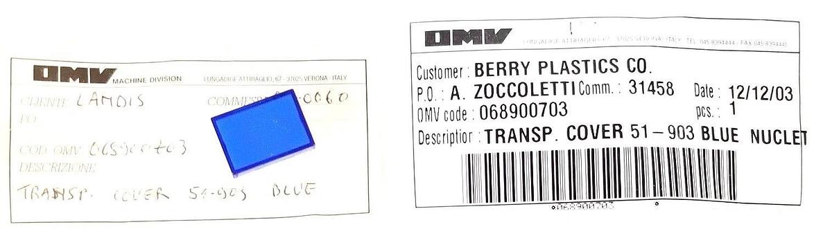 LOT OF 2 NEW OMV 068900703 TRANSP. COVER 51-903 BLUE NUCLET