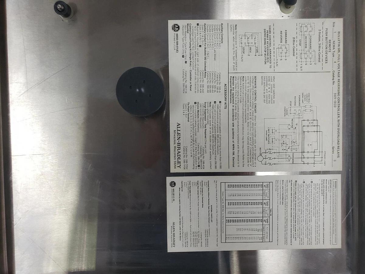Used ALLEN BRADLEY 505-BCD SER. C REVERSING STARTER ENCLOSURE 505BCD
