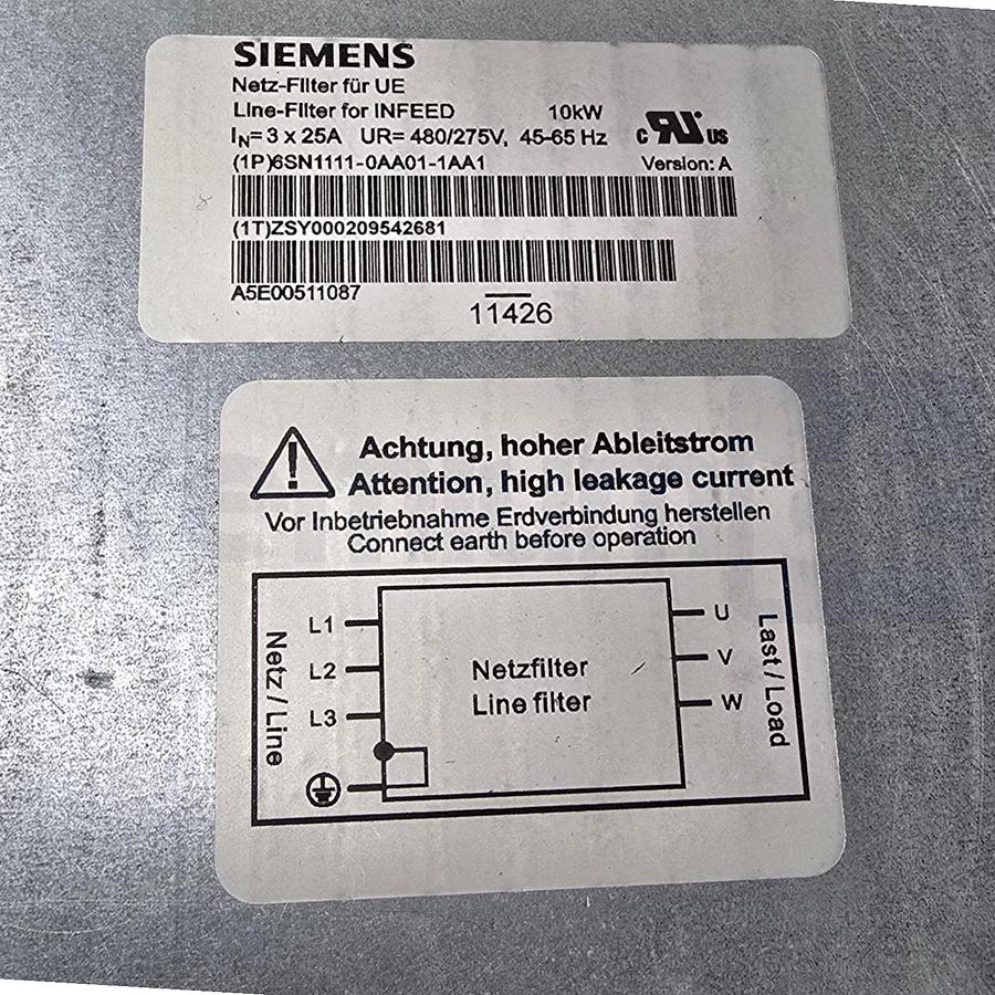 Used Siemens 6SN1111-0AA01-1AA1 Simodrive 611 Mains Line Filter Module 10kW 480V NEW