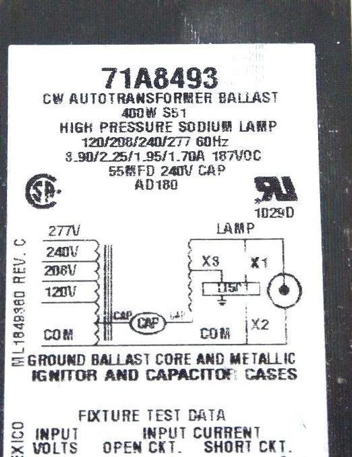 NIB ADVANCE 71A8493500D HPS BALLAST ASSEMBLY KIT 71A8493 7C550P24 LI501H4