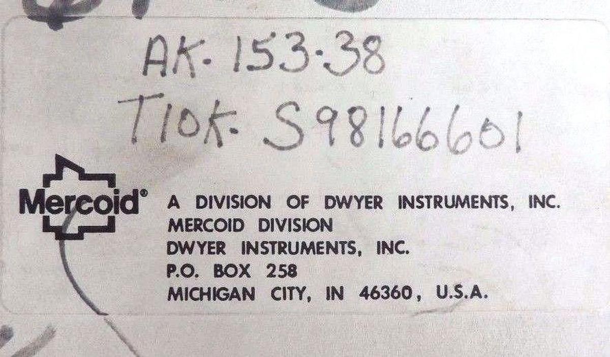 Used NIB MERCOID AK-153-38 LOW PRESSURE VACUUM CONTROL SWITCH AK15338