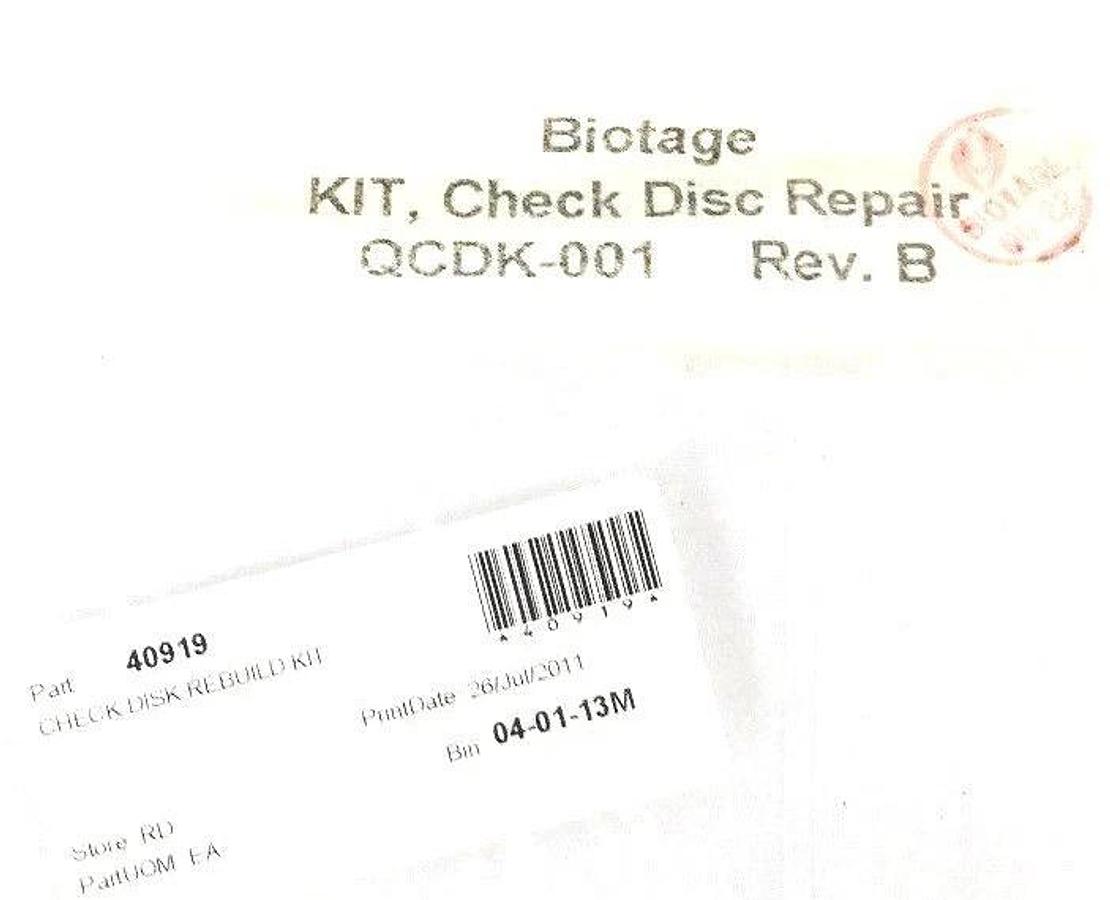 Used NEW BIOTAGE QCDK-001 KIT, CHECK DISC REPAIR REV. B