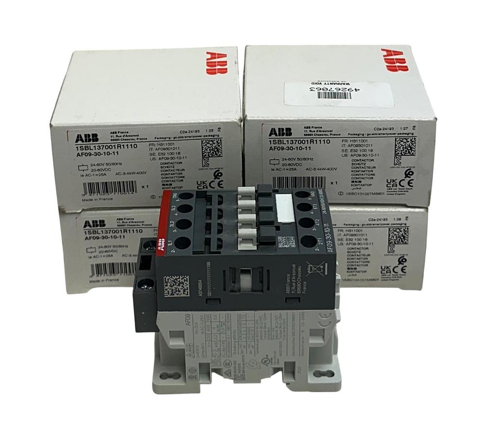Used 4 ABB AF09-30-10-11 / 1SBL137001R1110 CONTACTORS 3-POLE 400VAC 25AMP NSMP