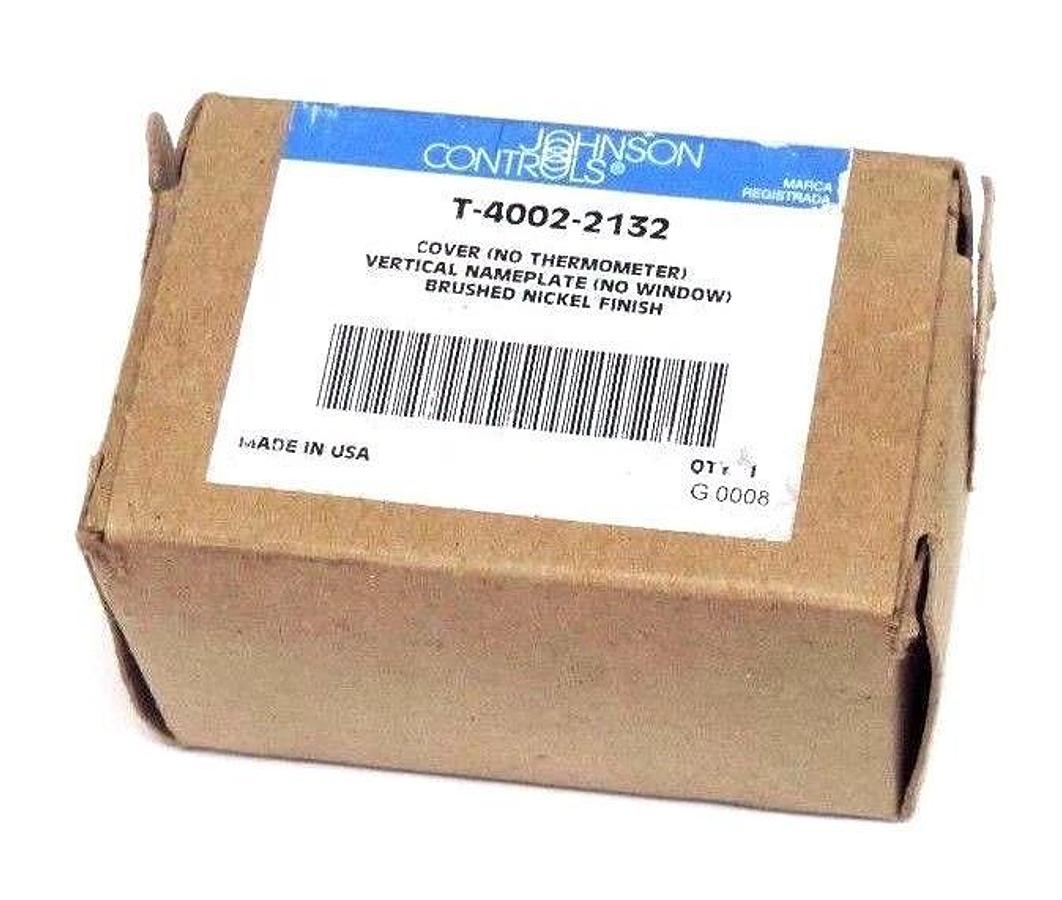 Used NIB JOHNSON CONTROLS T-4002-2132 COVER VERTICAL NAMEPLATE BRUSHED NICKEL FINISH