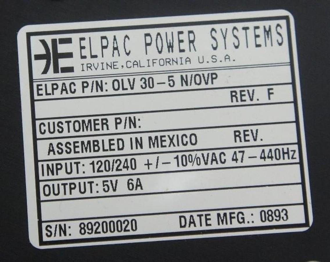NIB ELPAC POWER SYSTEMS OLV 30-5 N/OVP POWER SUPPLY REV F 120/240VAC OLV305