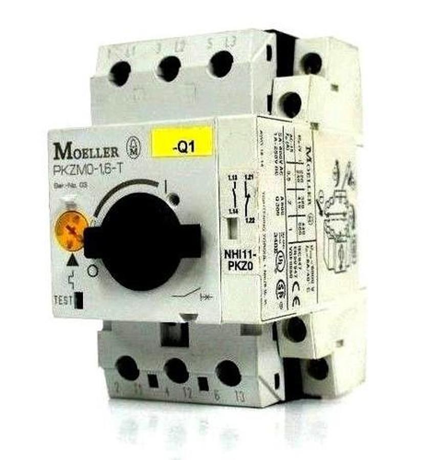 Used MOELLER PKZM016T MANUAL MOTOR CONTROLLER W/ NHI11-PKZ0 AUXILIARY CONTACT